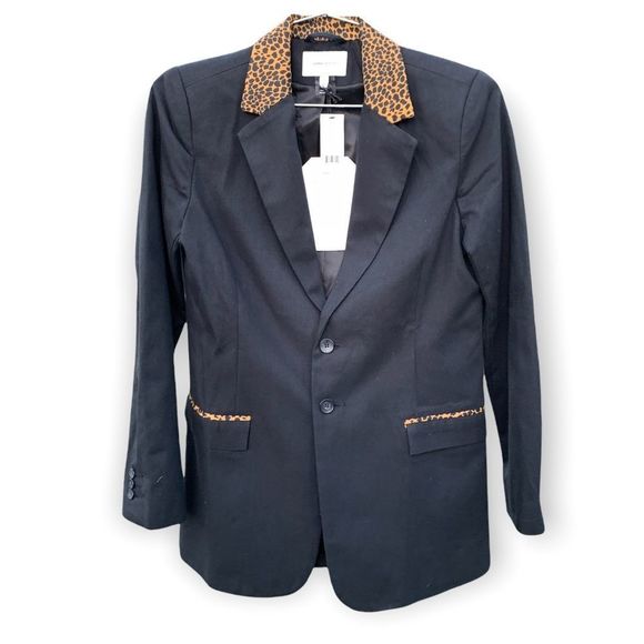 Current Elliott Calla Tailored Black Blazer Leopard Print Size 2 - Picture 7 of 9